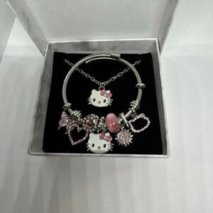 🌸 Sanrio Hello Kitty Charm Bracelet & Necklace Set – Pink, Cute, & Gift-Ready!
